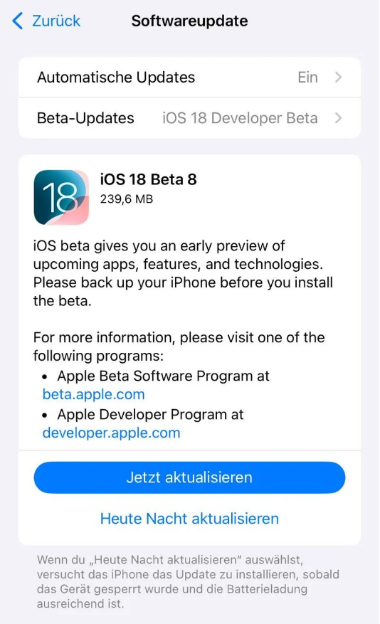 云梦苹果手机维修分享苹果 iOS / iPadOS 18 开发者预览版 Beta 8 发布 